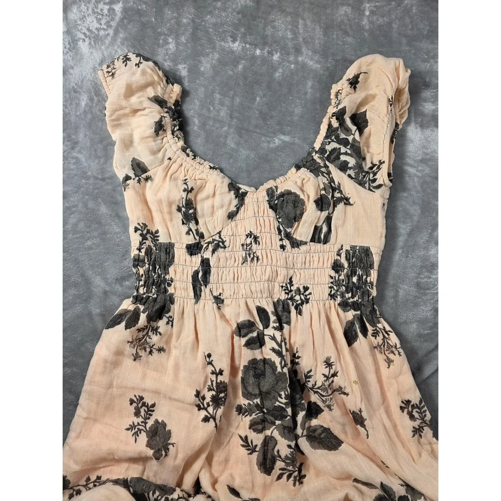 Free People Forget Me Not Midi Dress Sz Small Peach Floral Cottage core Boho